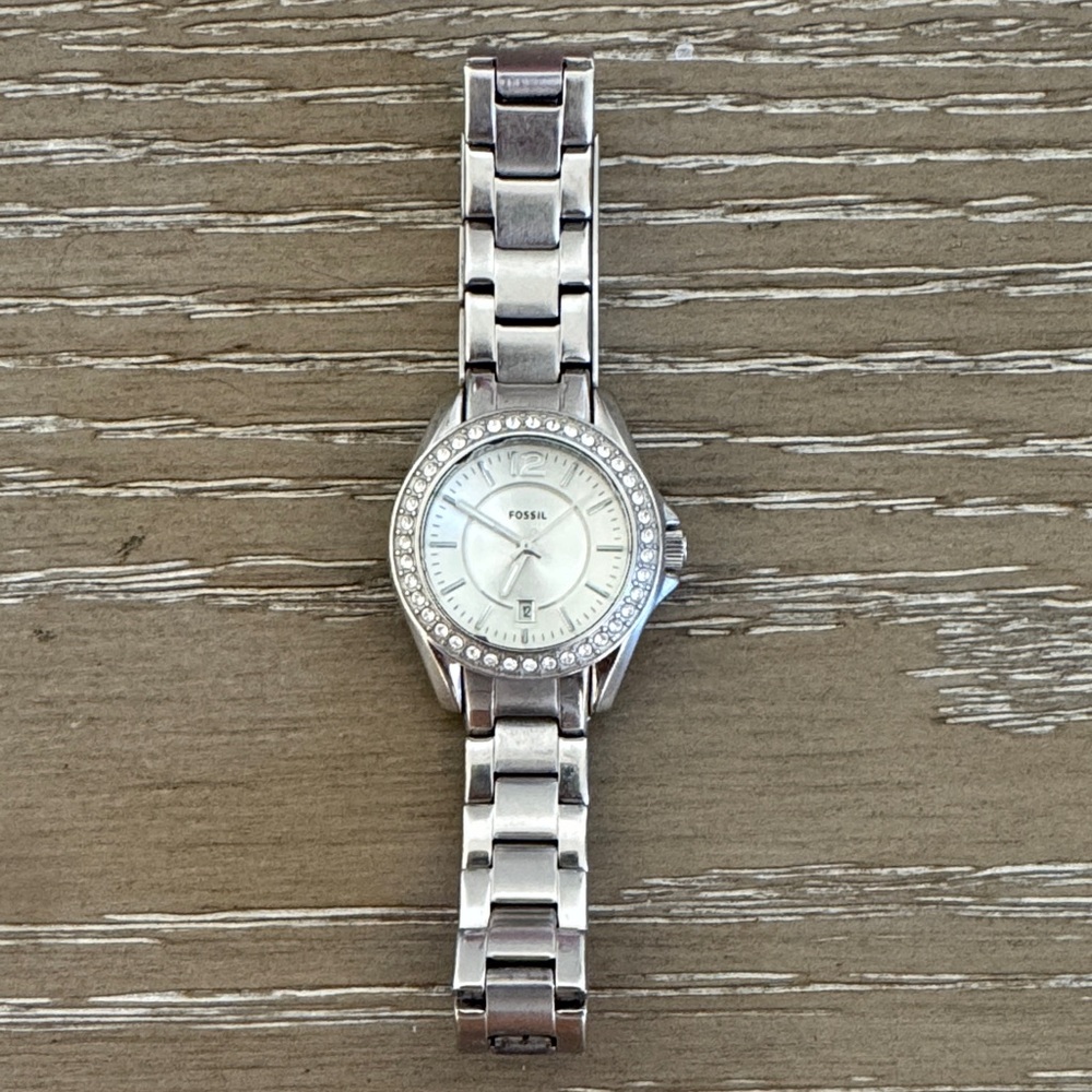 Fossil Women's Silver Crystal-Trim Stainless Steel Watch